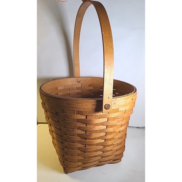 Vintage 2000 Longaberger Handled Basket Medium 10" Diameter X 9" Deep - Picture 1 of 9